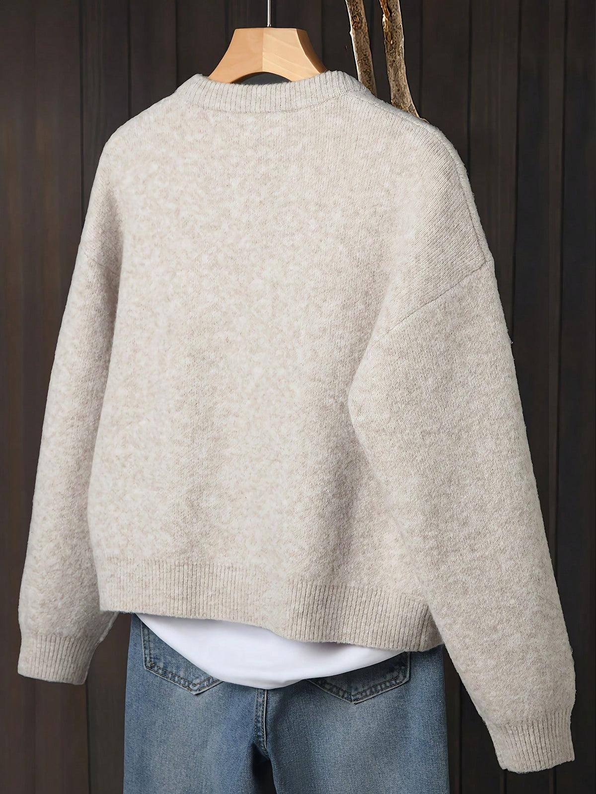 Women's Button-Front Knitted Cardigan, Relaxed Fit in Beige