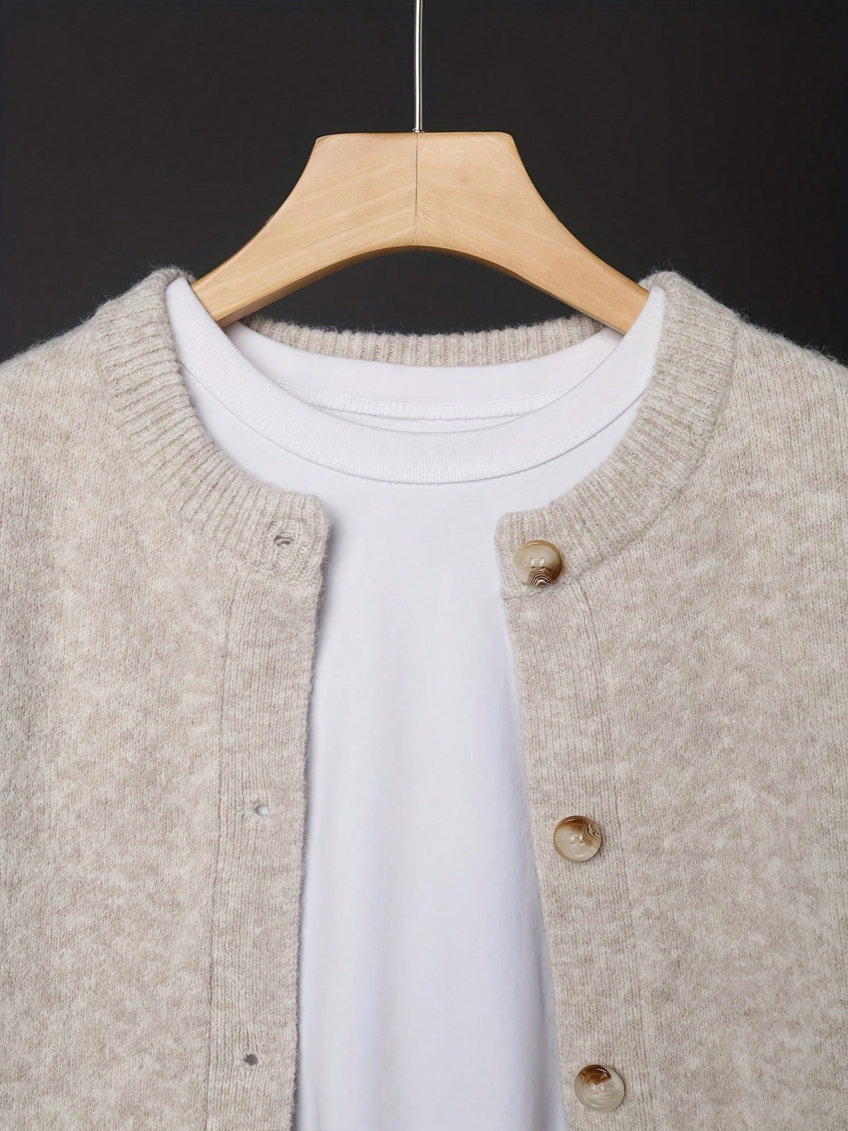 Women's Button-Front Knitted Cardigan, Relaxed Fit in Beige