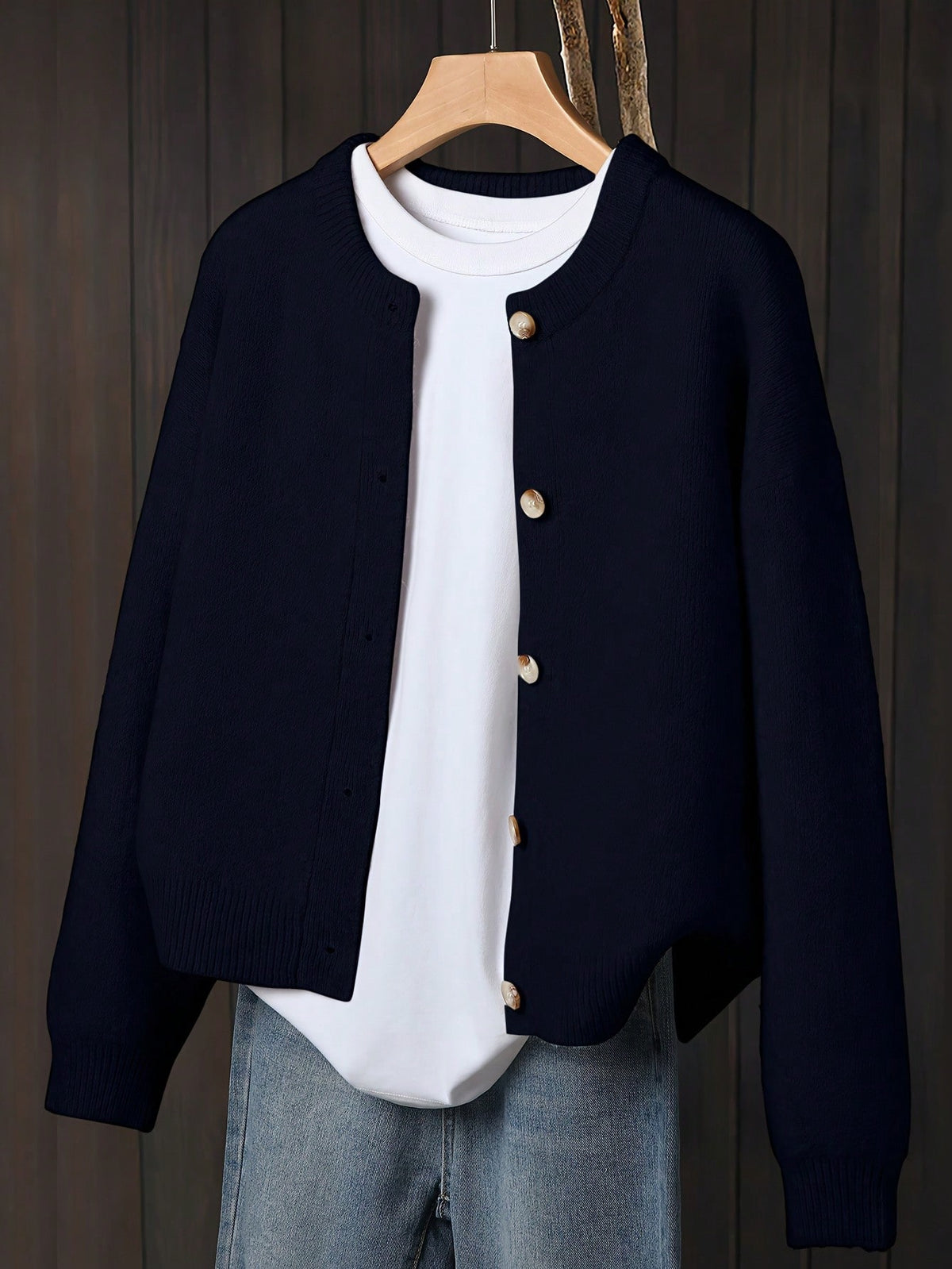Women's Button-Front Knitted Cardigan, Relaxed Fit in Black