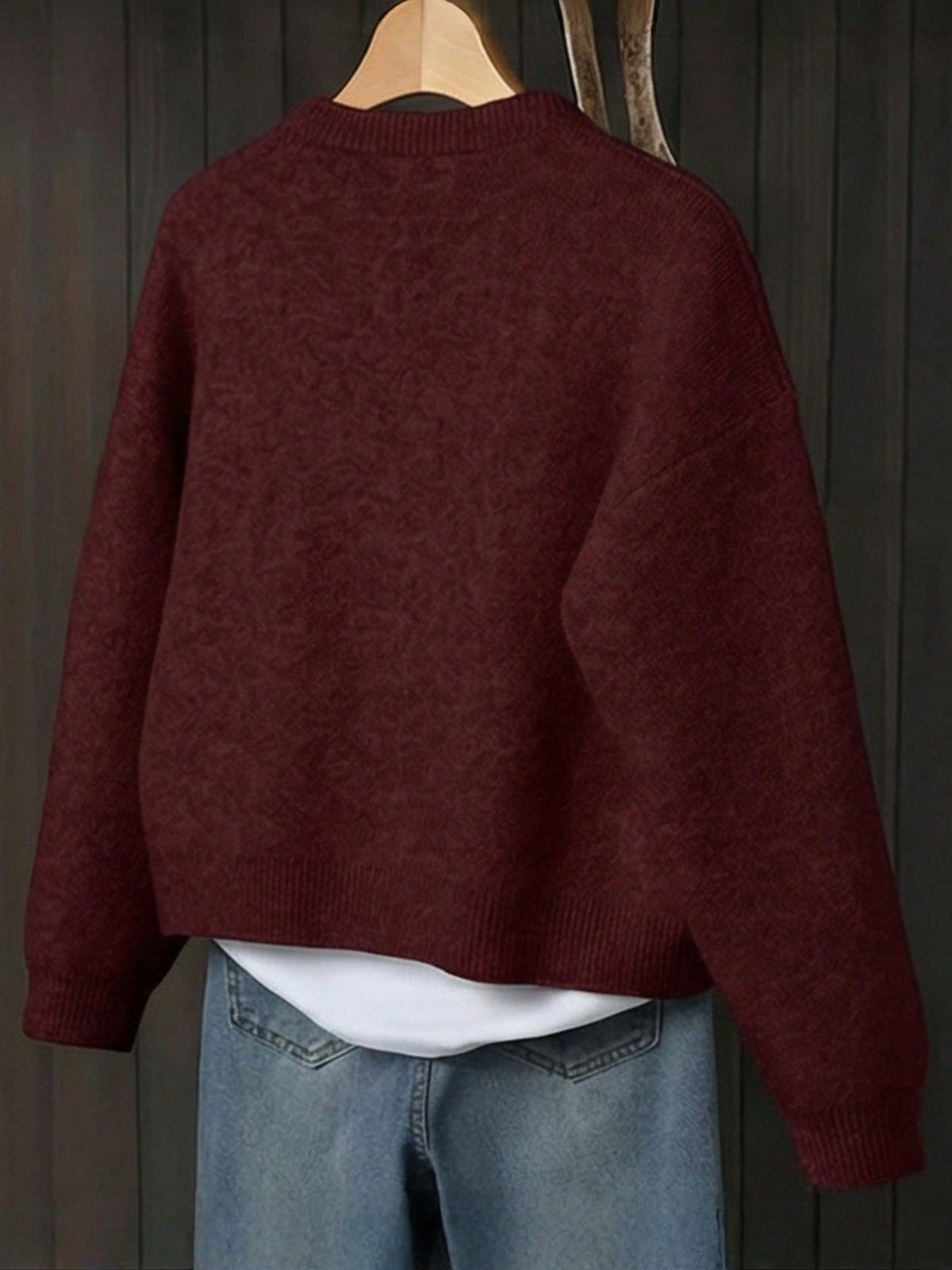 Women's Button-Front Knitted Cardigan, Relaxed Fit in Burgundy