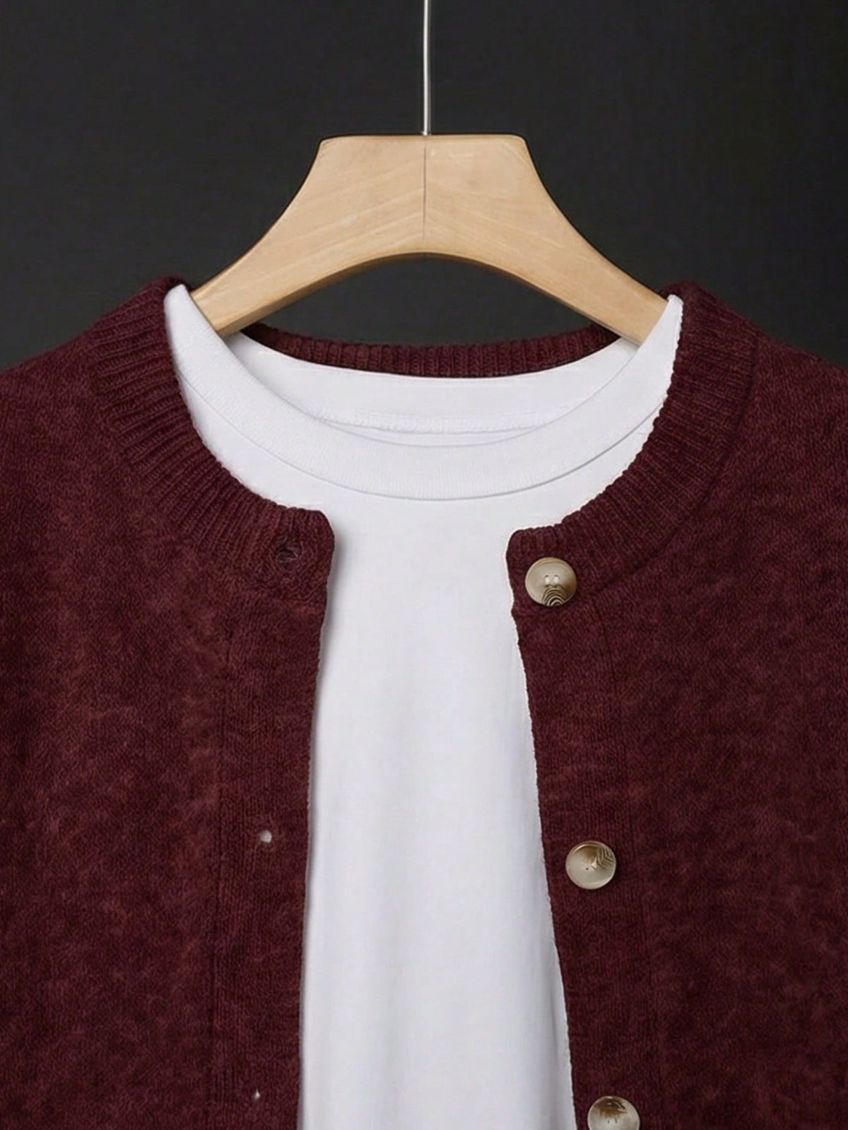 Women's Button-Front Knitted Cardigan, Relaxed Fit in Burgundy