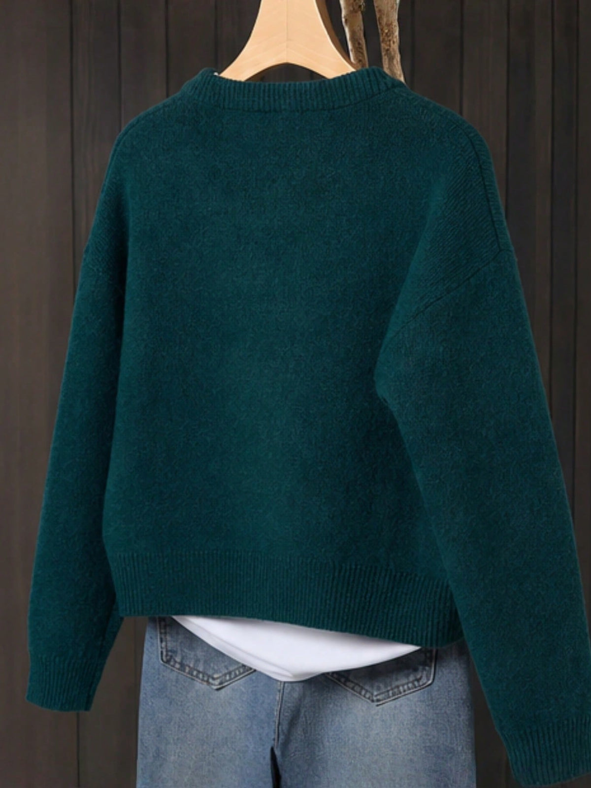 Women's Button-Front Knitted Cardigan, Relaxed Fit in Dark Green