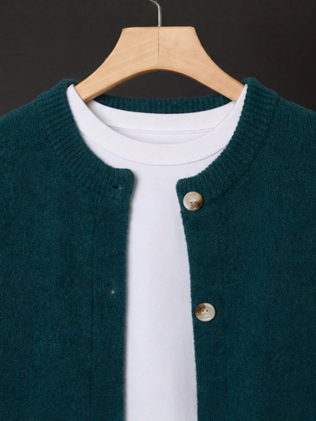 Women's Button-Front Knitted Cardigan, Relaxed Fit in Dark Green
