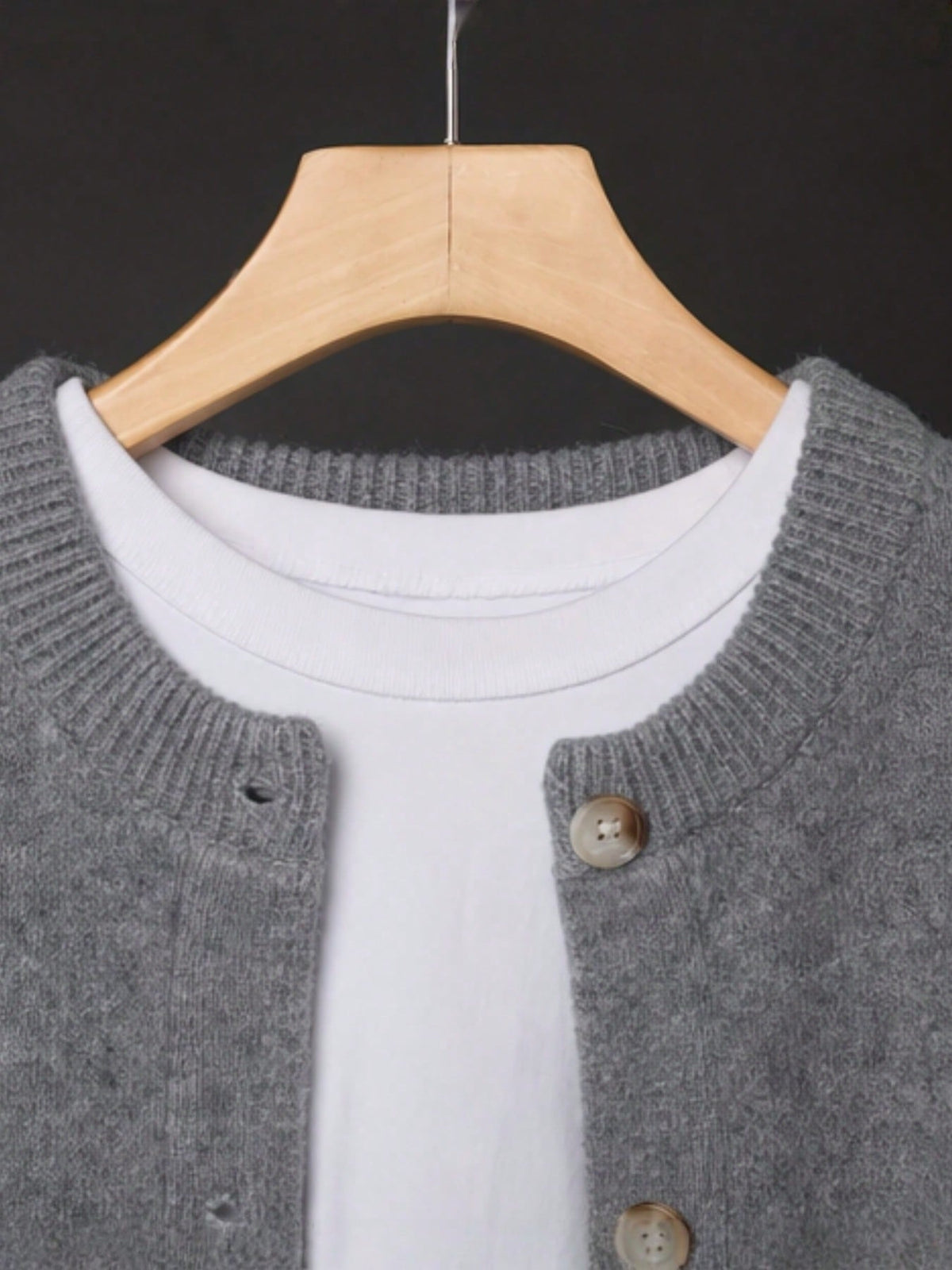 Women's Button-Front Knitted Cardigan, Relaxed Fit in Grey