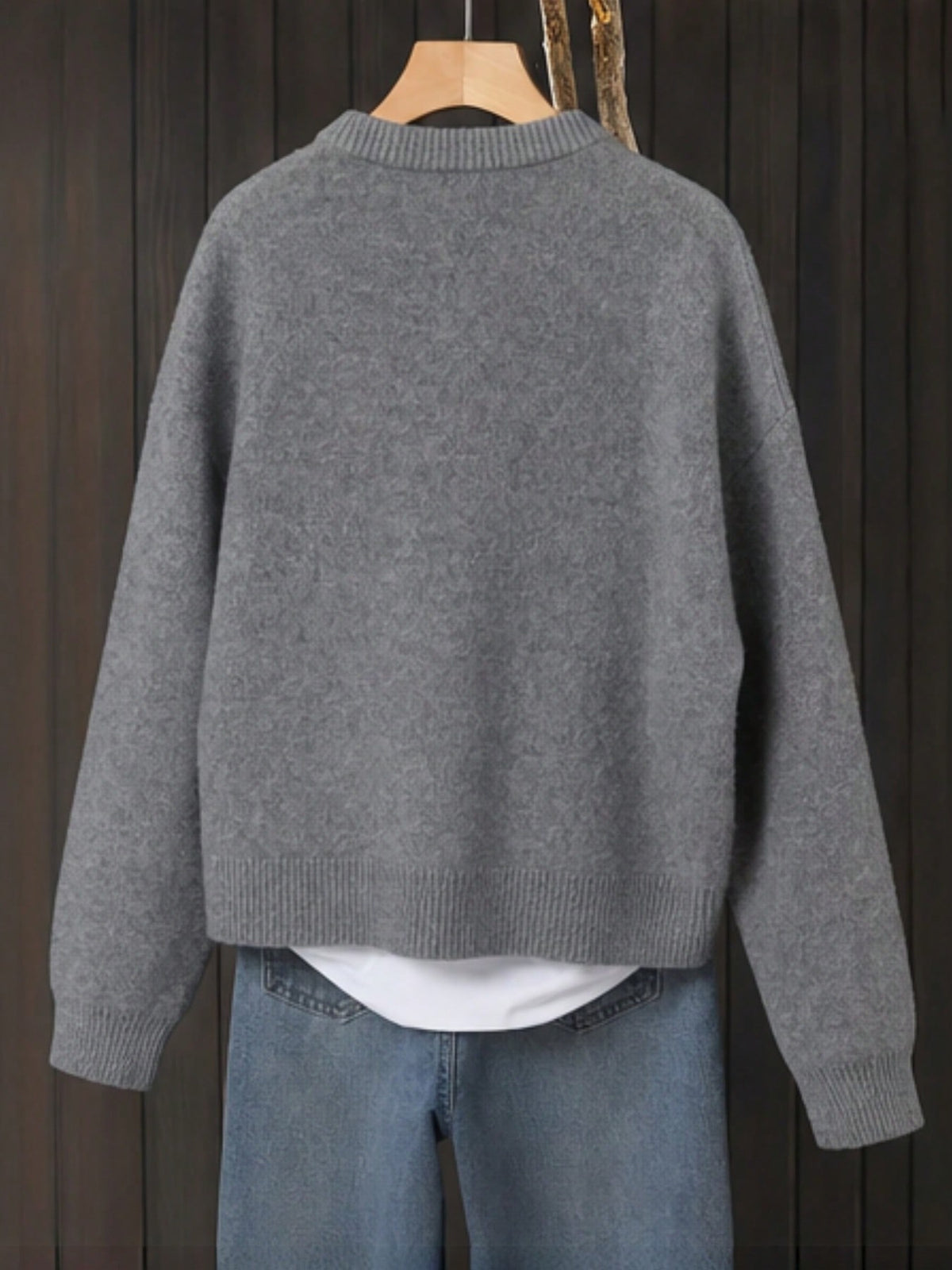 Women's Button-Front Knitted Cardigan, Relaxed Fit in Grey