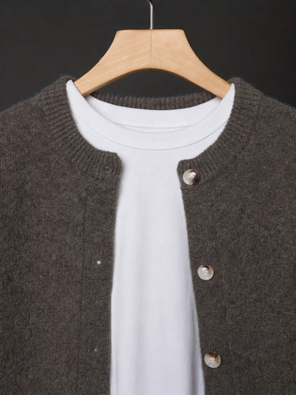 Women's Button-Front Knitted Cardigan, Relaxed Fit in Coffee Brown