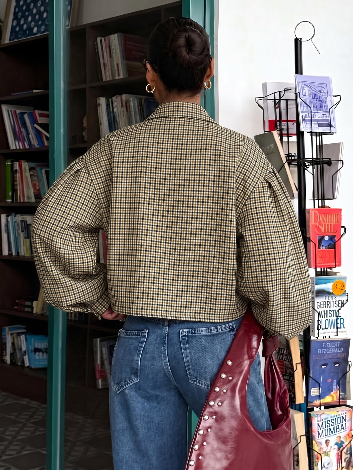 Women's Plaid Zip-Front Jacket, Loose Fit in Brown Check