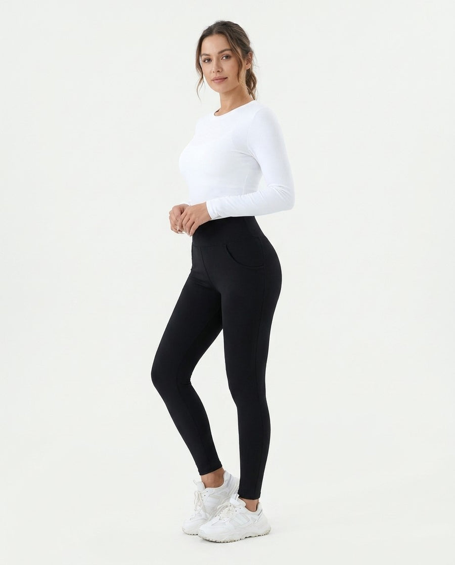 Women's High-Waist Thermal Leggings with Pockets, worn by a model