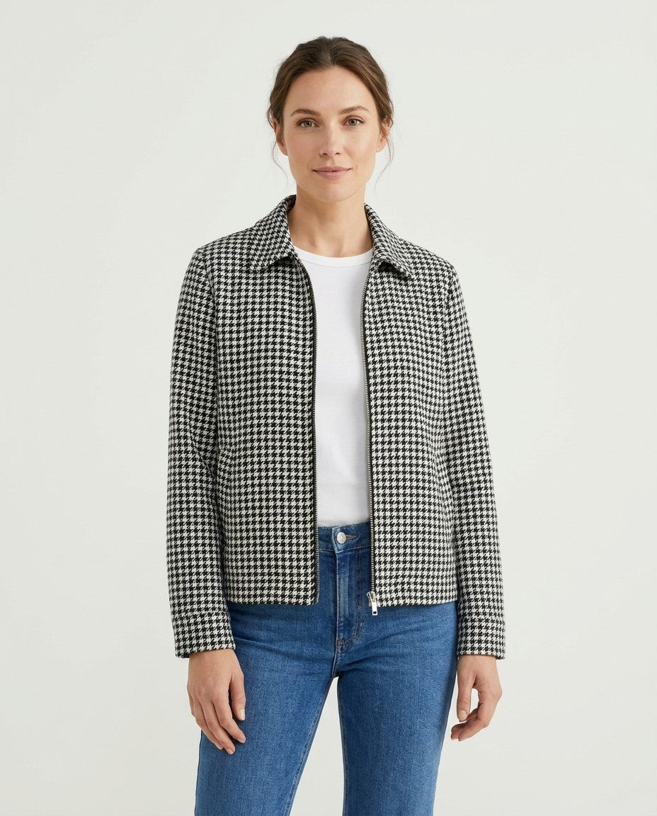 Women's Plaid Zip-Front Jacket, Loose Fit, worn by a model